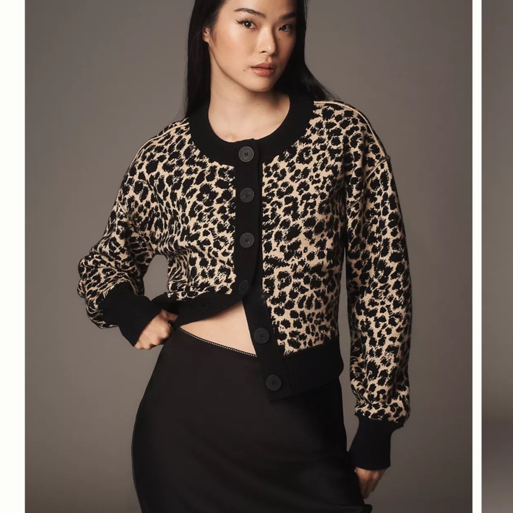 Leopard Print Button-Up Sweater - image 1